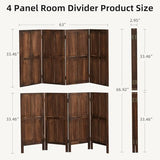Asnefeli Wood 4 Panel Room Divider, 5.6Ft Detachable Folding Privacy Screen for Room Separation, 33.5" 2in1 Removable Short Wall Divider Screen for Home Office, Bedroom, Dog Gate for Isolate Dog-Brown Asnefeli
