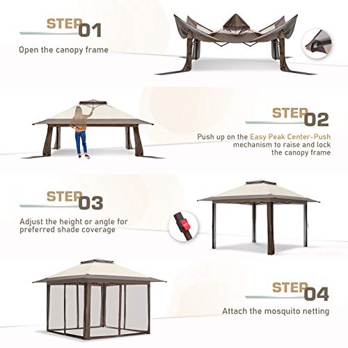 EAGLE PEAK 13x13 Pop-Up Gazebo Tent Instant w/Mosquito Netting, Outdoor Gazebo Canopy Easy Set-up Folding Shelter (Beige/Brown)… EAGLE PEAK