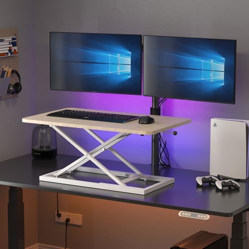 Decoholic Light Wood Small Single 24 inch Scissors Lift Keyboard and Mouse Riser ,Height Adjustable Standing Desk Converter,for Ergonomic Sit Stand Workstations (24 inch NW) Decoholic