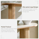 OKD 63 Inch Modern Console Table with Arc Faux Marble Texture Top, Fluted Wood Base, Contemporary Entryway Sofa Table for Living Room, Hallway, Foyer, Natural Oak OKD
