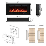 30" Electric Fireplaces Inserts, Recessed & Wall-Mounted Fireplace Heater with Thermostat, Multicolor Flames,Timer, Log & Crystal, 750/1500W VINEMOUNT