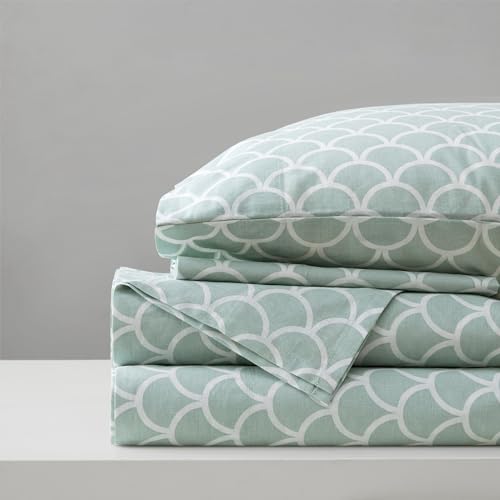 Comfort Spaces 100% Cotton Sheet Set Breathable, Lightweight, Soft with 12" Elastic Pocket Fits up to 14" Mattress, All Season Cozy Bedding, Matching Pillow Case, Twin Scales 3 Piece Comfort Spaces