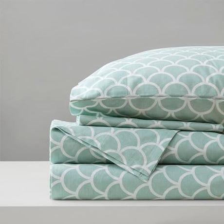 Comfort Spaces 100% Cotton Sheet Set Breathable, Lightweight, Soft with 12" Elastic Pocket Fits up to 14" Mattress, All Season Cozy Bedding, Matching Pillow Case, Twin Scales 3 Piece Comfort Spaces