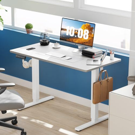 Sweetcrispy Electric Standing Desk Adjustable Height, 55x24 Inch Sit Stand Up Home Office Desks Computer Workstation PC Work Table with 3 Memory Preset Splice Wood Board Metal Frame, White Sweetcrispy
