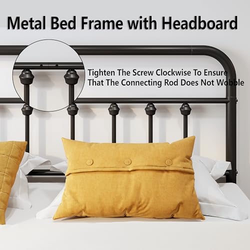 Vengarus Metal Bed Frame,Full Size Bed Frame with Headboard,Structurally Stable, Heavy Duty Steel Slat Supported,Under Bed Storage,No Box Spring Needed,14 Inch,Black Vengarus