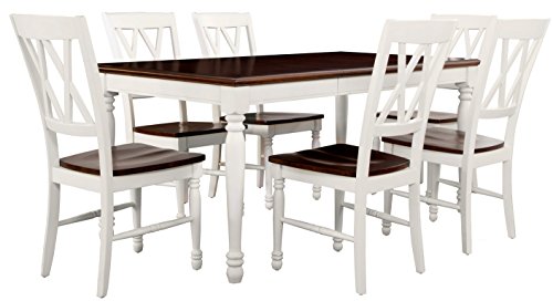 Crosley Furniture Shelby Dining Set with Table and Extension Leaf, 7-Piece (6 Chairs), Distressed White Crosley Furniture