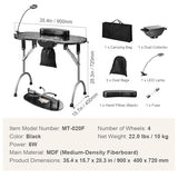 VEVOR Portable Manicure Table, Foldable Nail Table with Electric Dust Collector, Moveable Nail Tech Desk & 4 Wheels, 3 Dust Bags, Bendable LED Lamp, VEVOR