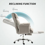 HOMCOM Executive Office Chair Comfy with Foot Rest, Reclining Swivel Computer Desk Chair with High Back, Thick Cushion, Padded Armrest, Adjustable Height, Rolling Wheels, Light Taupe Gray HOMCOM
