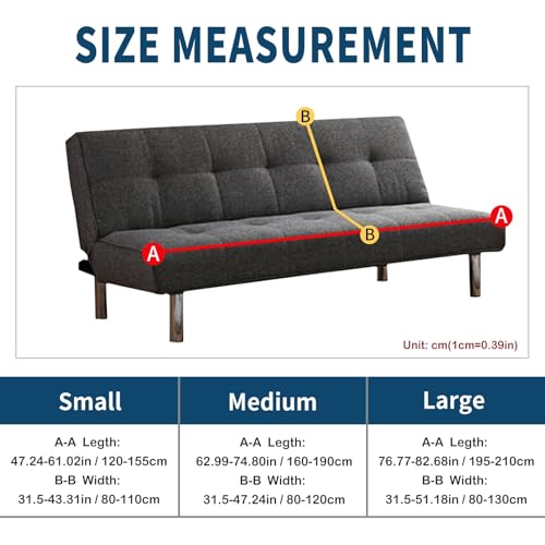 Armless Sofa Bed Slipcover Couch Cover Without Armrests Stretch Folding Futon Cover Elastic Removable (Color : White, Size : L(160-190cm)) Generic