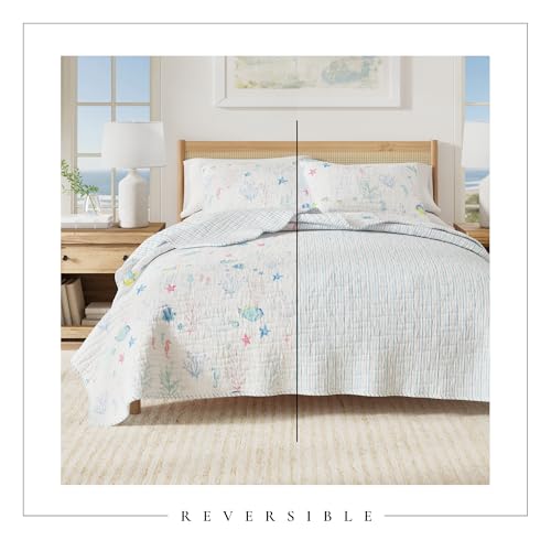 Great Bay Home Coastal Quilt Set - 3-Piece Full/Queen Size Nautical Bedding Set - Lightweight, All-Season, Reversible Bedspread (Colorful Seascape) Great Bay Home