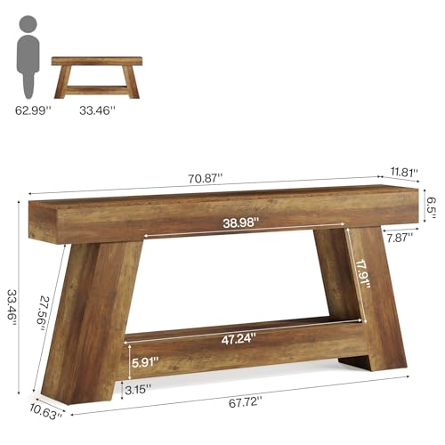Tribesigns 70.9 Inch Long Console Tables, Farmhouse Entryway Table with Storage, 2-Tier Sofa Table Behind Couch for Entrance, Hallway, Living Room (Rustic Brown) Tribesigns