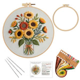 MIJIJHH Embroidery Kits, Embroidery Kits for Beginners, Cross Stitch Kit for Beginners, Sunflower Bouquet Vase Embroidery Kit with Complete Supplies, for Home Decor and Gift Giving