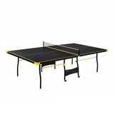 Black Yellow Folding Rolling Table Tennis Table Indoor Ping Pong Table with 2 Paddles 2 Balls 1 Net and Post Set 4 Wheels for Easy Movement Perfect Christmas New Year Holiday Season Gifts WoodArtSupply