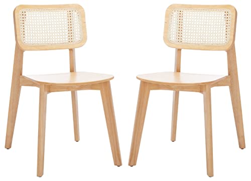 SAFAVIEH Home Collection Luz Coastal Natural Cane Rattan Set of 2 Dining Chair - WoodArtSupply