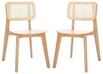 SAFAVIEH Home Collection Luz Coastal Natural Cane Rattan Set of 2 Dining Chair - WoodArtSupply