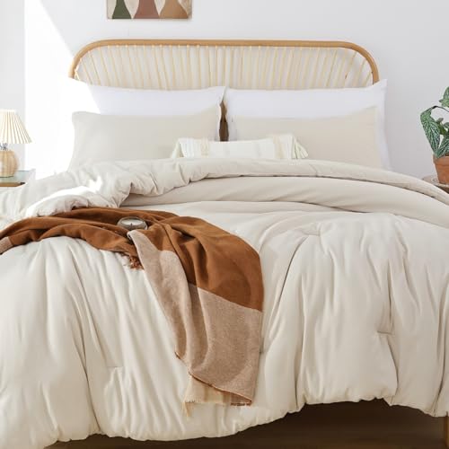 ROSGONIA Beige Comforter Set Queen, 3pcs (1 Boho Beige Comforter & 2 Pillowcases), All Season Bedding Lightweight Soft Bedspread Blanket Quilt ROSGONIA