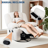 Oversized Wide Recliner Chair with Vibration Massage and Heat, 360° Swivel Recliner Glider for Adults,Chenille Fabric Manual Reclining Single Sofa with Cup Holders & Side Pockets for Living Room,White