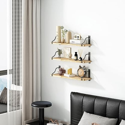 Inforth Wall Shelves, Wood Wall Mounted Shelves for Wall Storage, Floating Shelves for Wall Display with Metal Bracket, Hanging Shelves for Bedroom Kitchen Living Room (Wooden, 17 Inches) - WoodArtSupply