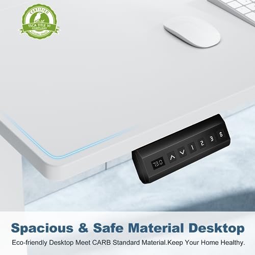 DUMOS 40 Inch Electric Standing Desk Height Adjustable, Sit to Stand Up Computer Workstations Work PC Table Home Office Study Writing Gaming Desks with Memory Presets for Walking Pad, Bedroom, White DUMOS