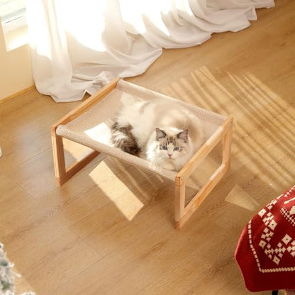 FUKUMARU Dog Bed, Large Breathable Cat Bed, Wooden Cat Hammock for Outdoor, 21 X 16.5 Inch Elevated Pet Furniture Suitable for Kitty, Puppy, Rabbit, Bunny and Small Animal - WoodArtSupply