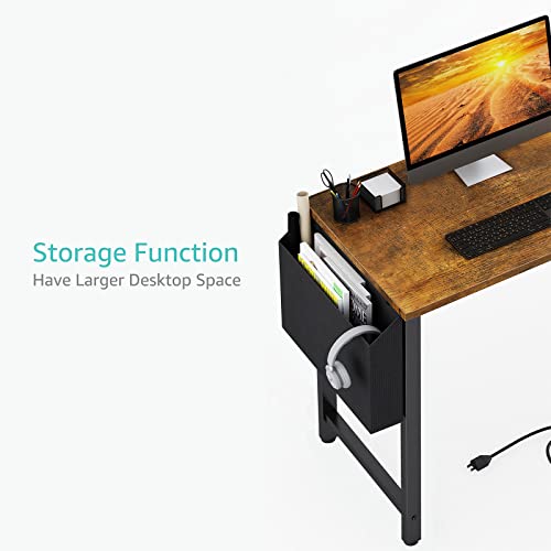 Lufeiya Small L Shaped Desk with Power Outlet Shelves, 40 Inch Corner Desk for Small Space Home Office, L-Shaped Computer Desk PC Desks with Charging Station, Rustic Brown Lufeiya