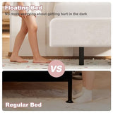 Decofy Cookie Full Upholstered Bed Frame with LED Lights, Floating Bed Frames with Adjustable Headboard and Raised Footboard for Princess/Prince Bedroom, Teddy Velvet（White） Decofy