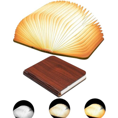 Ngtcglm Wooden Book Lamp, 3 Colors Folding Book Lamp, USB Rechargeable Book Lights, Light Up Book Lamp Decor, Novelty Unique Lamp, Creative Gifts for Book Lovers Ngtcglm