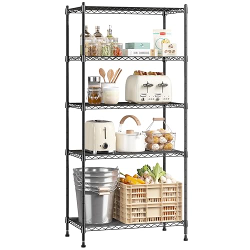 Romorgniz 5-Tier Shelf 1010LBS Storage Shelves Adjustable Wire Shelving Metal Shelving Unit Storage Rack for Kitchen Pantry Closet Laundry School Commercial 59.4" Hx21.5 W x13.6 D