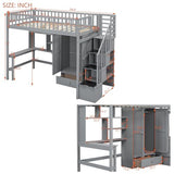 Twin Loft Bed with Storage, Desk, and Wardrobe by Harper & Bright Designs - Grey Solid Wood Frame Harper & Bright Designs