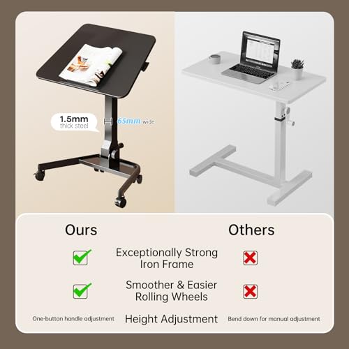 JYLH JOYSEEKER Foldable Mobile Standing Desk, Pneumatic Height Adjustable Rolling Sit Stand Desk, 90° Tiltable Portable Laptop Cart on Wheels, Mobile Desk Workstation for Home Office, Easy to Fold JYLH JOYSEEKER