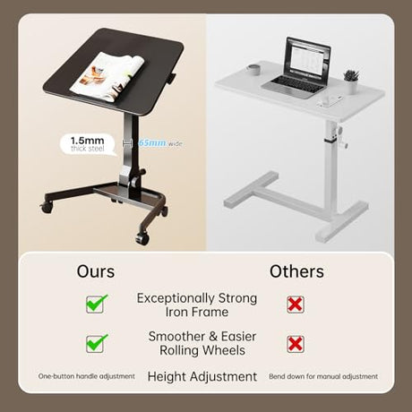 JYLH JOYSEEKER Foldable Mobile Standing Desk, Pneumatic Height Adjustable Rolling Sit Stand Desk, 90° Tiltable Portable Laptop Cart on Wheels, Mobile Desk Workstation for Home Office, Easy to Fold JYLH JOYSEEKER