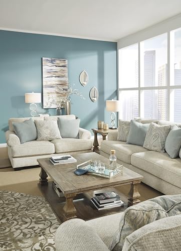 Signature Design by Ashley Monaghan Vintage Loveseat with Accent Pillows, Reversible Cushions and Rolled Arms, Beige Signature Design by Ashley