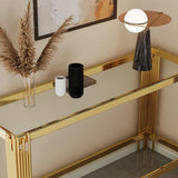 Maotifeys Modern 2-Tier Glass Console Table Luxury Clear Tempered Glass Top Sofa Table with Shiny Gold Legs 55" Slim Entryway Hall Tables with Storage Shelf for Living Room Bedroom Maotifeys