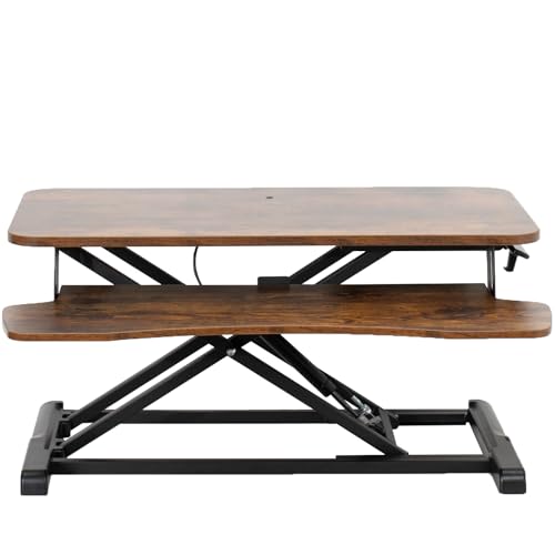 VIVO 32 inch Desk Converter, K Series, Height Adjustable Sit to Stand Riser, Dual Monitor and Laptop Workstation with Wide Keyboard Tray, Vintage Brown Top, Black Frame, DESK-V000KN VIVO