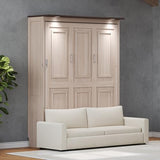 Merax Queen Size Wood Murphy Bed, with Upholstered Sofa Multifunctional Foldable Wall Platform Bedframe for Bedroom Guest-Room, Beige Merax