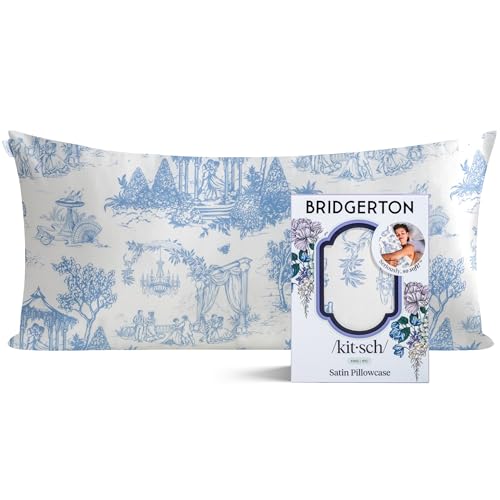 Bridgerton x Kitsch Satin Pillowcase with Zipper for Hair & Skin - Softer Than Silk Pillow Cases, Cooling Satin Pillow Case, Wrinkle-Free - King Size Satin Pillow Case (19x36) - Garden Toile Kitsch