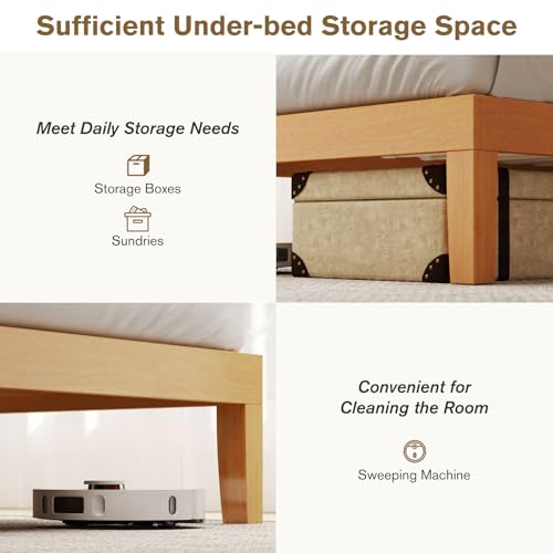 Sweetcrispy Solid Wood Bed Frame, Twin Size Bed Base with Wood Slat Support, Sturdy, Stylish & Noise-Free Design, No Box Spring Needed, Easy Assembly, 12 in Natural Pine Sweetcrispy