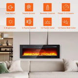 Zstar 60" Electric Fireplace Recessed and Wall Mounted with Remote Control, 750-1500W Fireplace Heater with Timer, Thermostat, Low Noise, Adjustable Flame Color, Speed & Brightness, Log & Crystals Zstar
