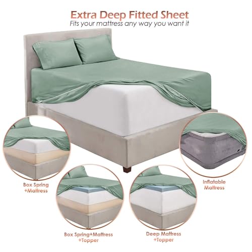Hearth & Harbor Bed Sheets, Luxury Soft 6 Piece Bed Sheet Set Extra Deep Pocket Fitted Sheets Fits Mattress up to 21", Double Brushed Bedding Sheets & Pillowcases, King, Ice Green Hearth & Harbor