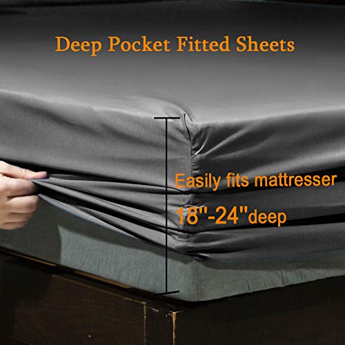 SONORO KATE Bed Sheet Set Super Soft Microfiber 1800 Thread Count Luxury Egyptian Sheets Fit 18-24 Inch Deep Pocket Mattress Wrinkle-6 Piece (Dark Grey, King) SONORO KATE