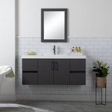 Spring Mill Cabinets Innes 48 Inch Floating Bathroom Vanity with White Single Sink Top, 2-Door Cabinet, 4 Soft-Close Drawers, 48.5" W x 18.75" D x 22.25" H, Cement Spring Mill Cabinets