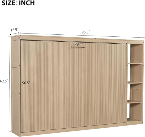 Virubi Full Horizontal Murphy Bed with Storage Shelves,Wood Fold Up Modern Murphy Wall Bed Cabinet with Storage Bookcase for Adults (Natural,Full) Virubi