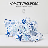 Love's cabin Twin Quilt Bedding Set Coastal White Bedspreads - Soft Bed Summer Beach Nautical Quilt Lightweight Bedspread- Reversible Bedding Coverlet for All Season - 2 Piece Love's cabin