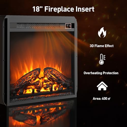 RALGEND Fireplace TV Stand with Mount for 55/60/65/75 inch TVs, Corner Entertainment Center with Power Outlet and 18" Electric Fireplace, Height Adjustable TV Console for Living Room, Rustic and Black RALGEND