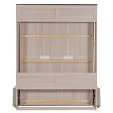 SOFTSEA Queen Size Murphy Bed with Sofa, Hidden Wall Bed Cabinet with LED Lights, Space-Saving Foldable Murphy Bed Frame for Guest Room Bedroom Home Office, Beige SOFTSEA