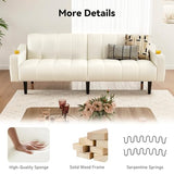 Chfeloai 80'' Futon Sofa Bed, Faux Leather Sleeper Couch, Convertible Loveseat with Adjustable Sofa Backrest, Modern Couches for Living Room, Bed Room, Apartment, Office (Beige) Chfeloai