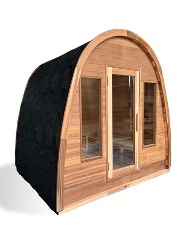 Canadian Red Cedar Wood Dome Top Wet/Dry Swedish Outdoor Steam Sauna SPA with 6KW OR 9KW Heater, Shingled Roof - WoodArtSupply