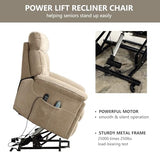 CANMOV Dual Motor Power Lift Recliner Chair for Elderly, 27" Extra-Wide Seat 450 lbs Weight Capacity Infinite Position Adjustment, with Heated Massage, Cup Holders and USB Port, Camel Fabric