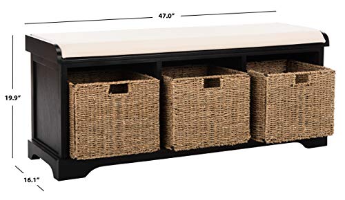 SAFAVIEH Black American Homes Collection Lonan Grey and White Wicker Storage Bench, 0 SAFAVIEH