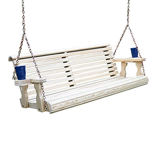 Amish Casual Heavy Duty 700 Lb Roll Back Treated Porch Swing with Hanging Chains and Cupholders (5 Foot, Unfinished) Amish Casual